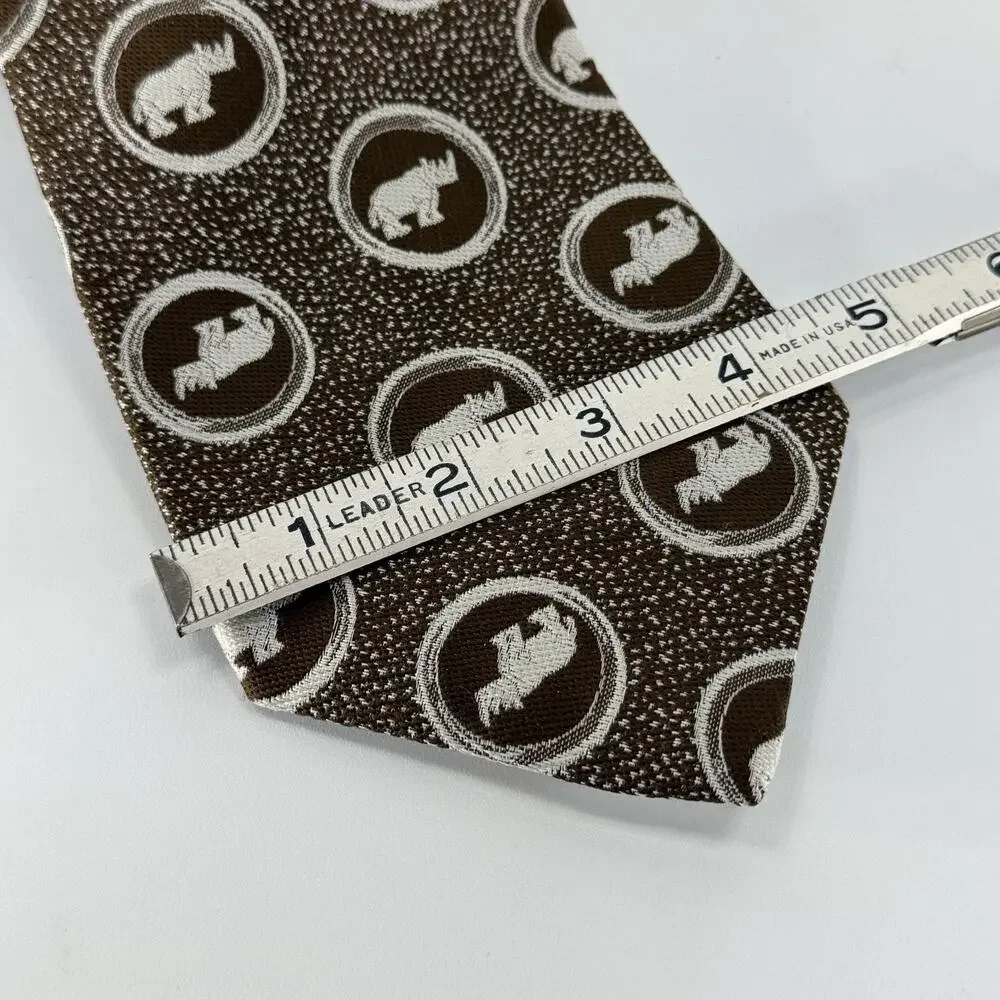 Vintage 70s Brown White Rhino Rhinoceros Next Tie Classic Formal Superba 4.25